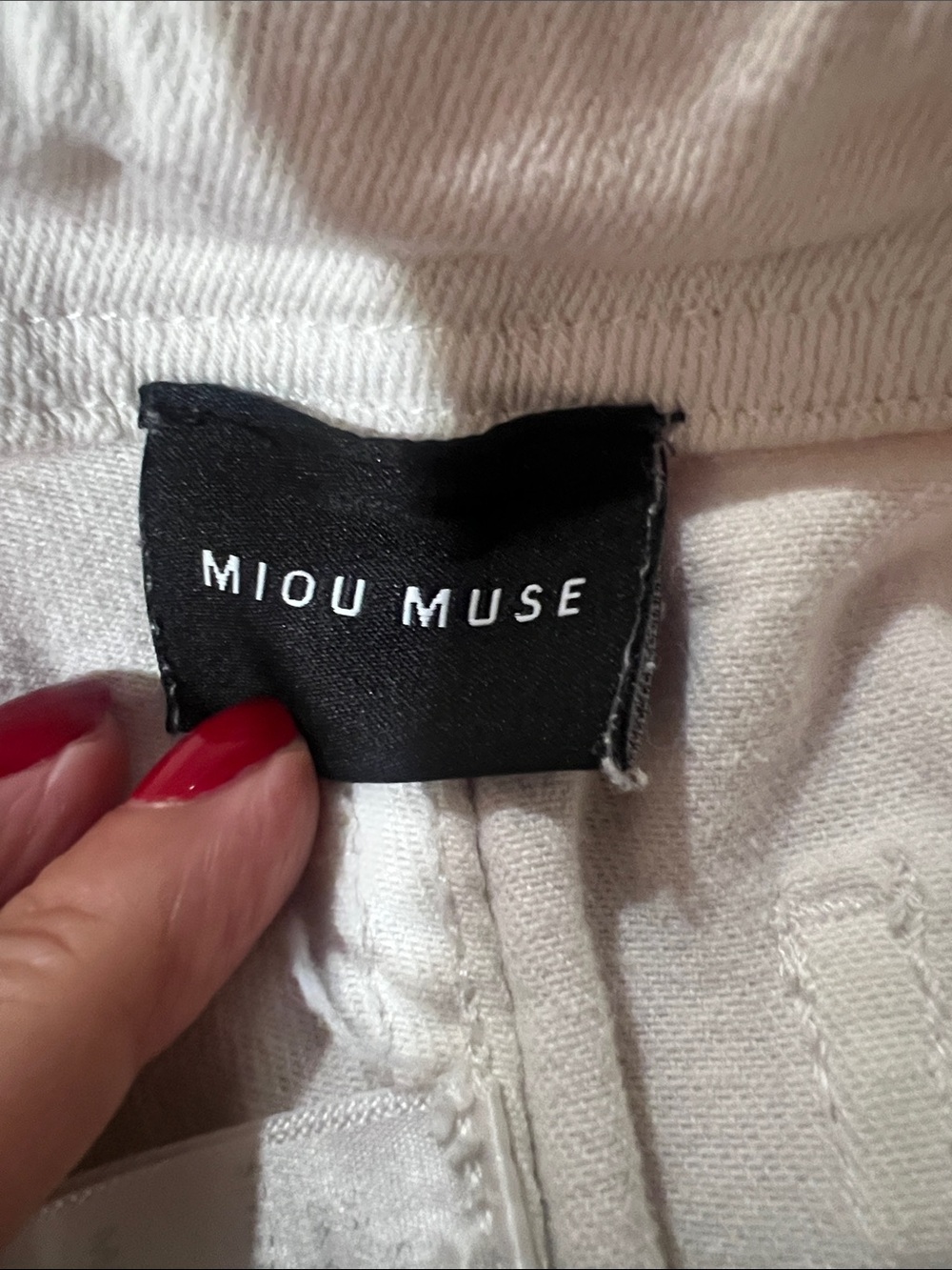 Miou Muse Wide Leg White Raw Hem Pants - Picture 2 of 10